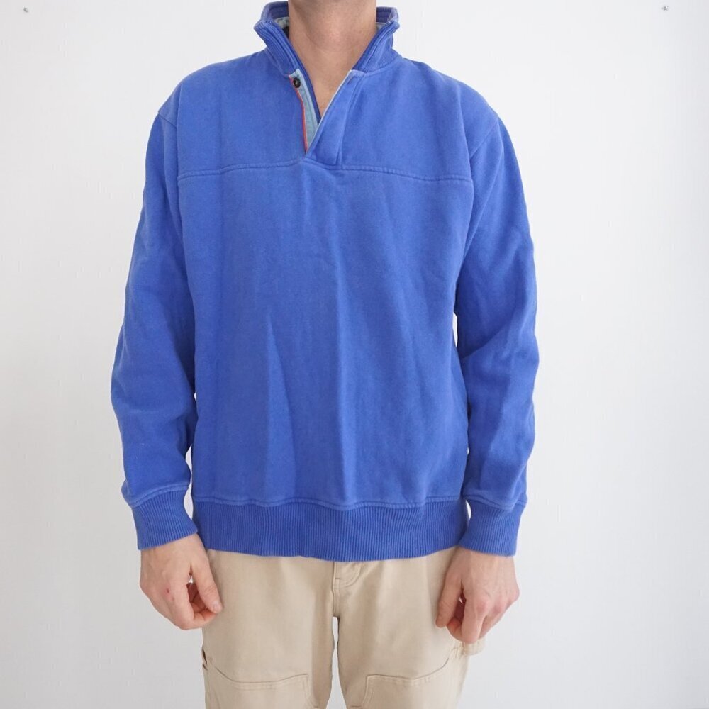 Orvis Blue Quarter Zip 80% Cotton Hiking Outdoors Pullover Sweater Medium
